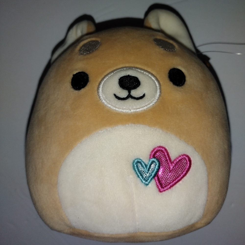 Squishmallow 5" Angie, Squishmallow Kelly Toy Angie Dog Shiba lnu Tan Hearts